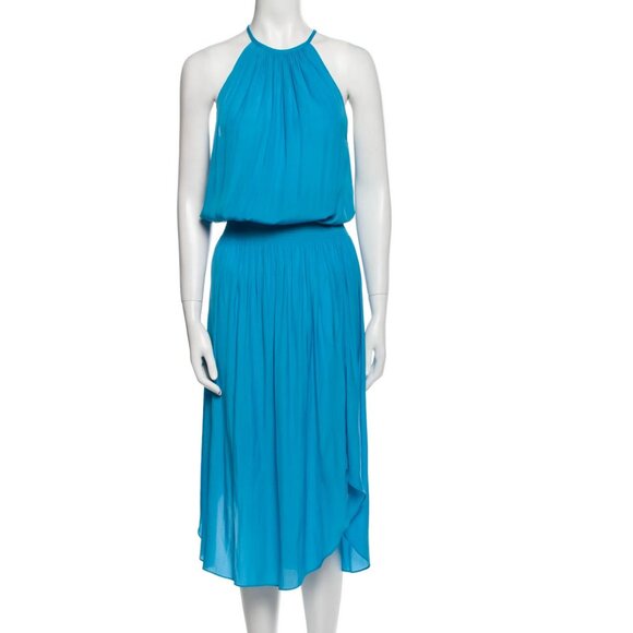 Ramy Brook Audrey Smocked Midi Dress Turquoise Small - Picture 3 of 15